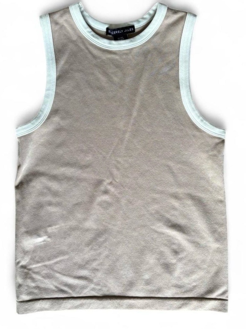 Sincerely Jules Beige Tank with White Trim